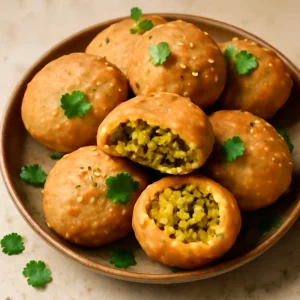 Indiai Khasta kachori, ropogós és fűszeres mungóbabos töltelékkel