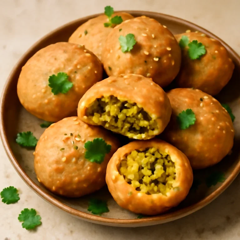 Khasta kachori mungóbabos töltelékkel, ropogós, aranybarna falatok fűszeres töltelékkel