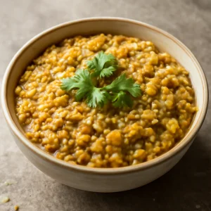 Friss, tápláló khichdi zabpehellyel és korianderrel