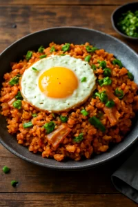 Kimchi bokkeumbap, ínycsiklandó koreai étel gazdag ízekkel