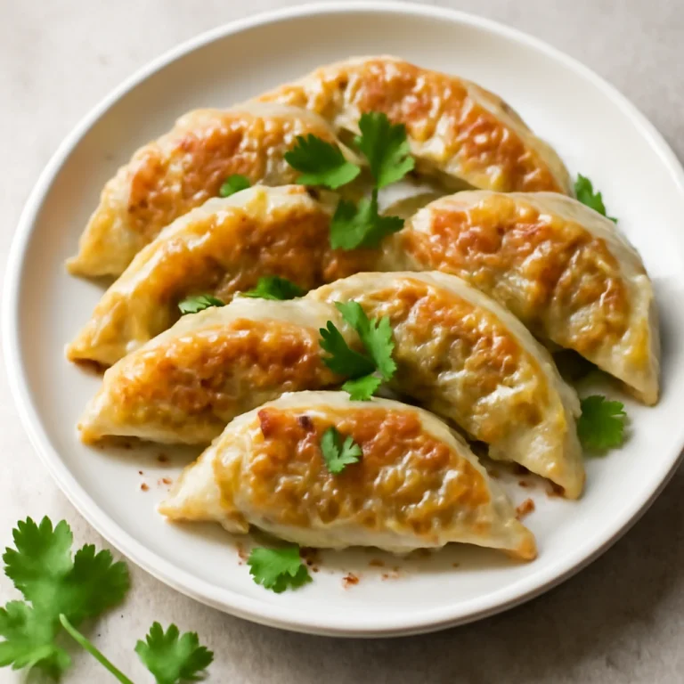 Kimchi mandu, frissen tálalva szezámmaggal és korianderrel