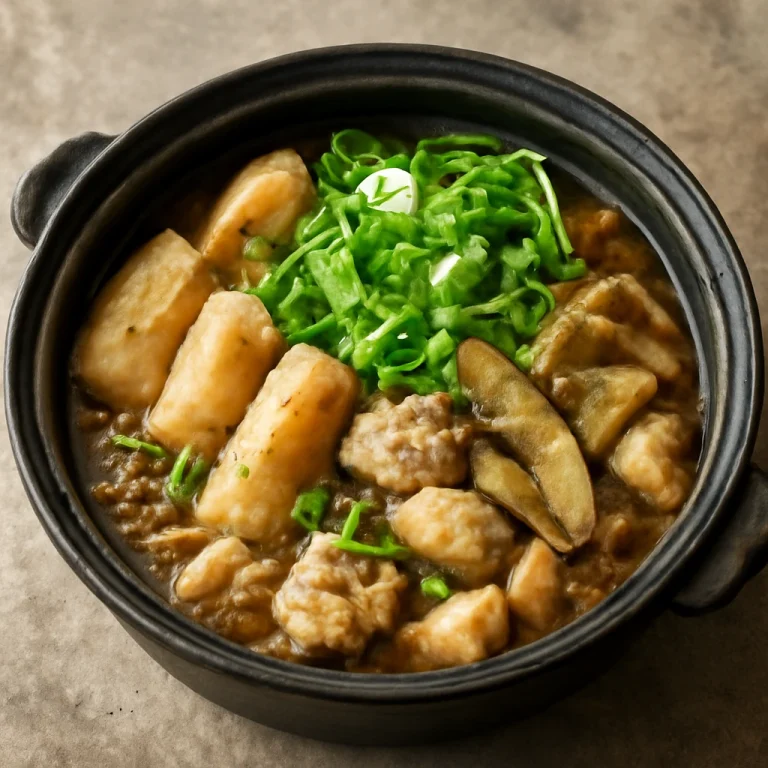 Kiritanpo nabe burdock gyökérrel tálalva egy ínycsiklandó japán leves