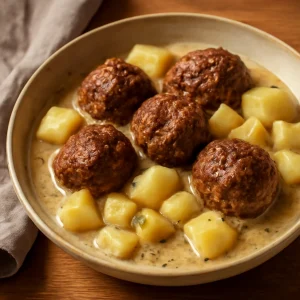Fűszeres húsgombócok zellerrel és krumplival