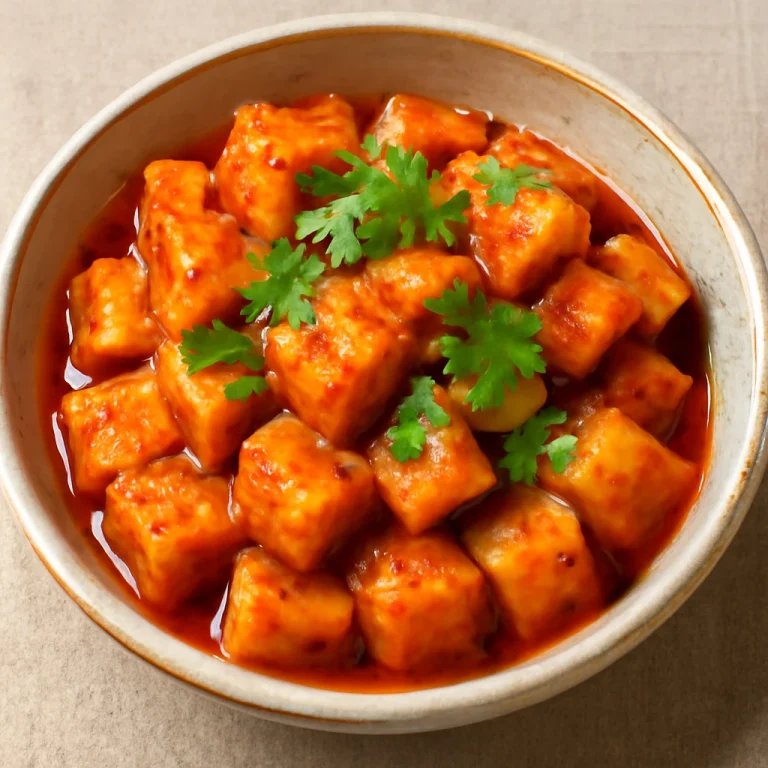 Kkakdugi - kockázott retek kimchi tálalva