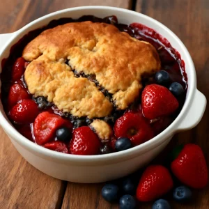 Friss bogyós gyümölcsös cobbler, fahéjas tésztával
