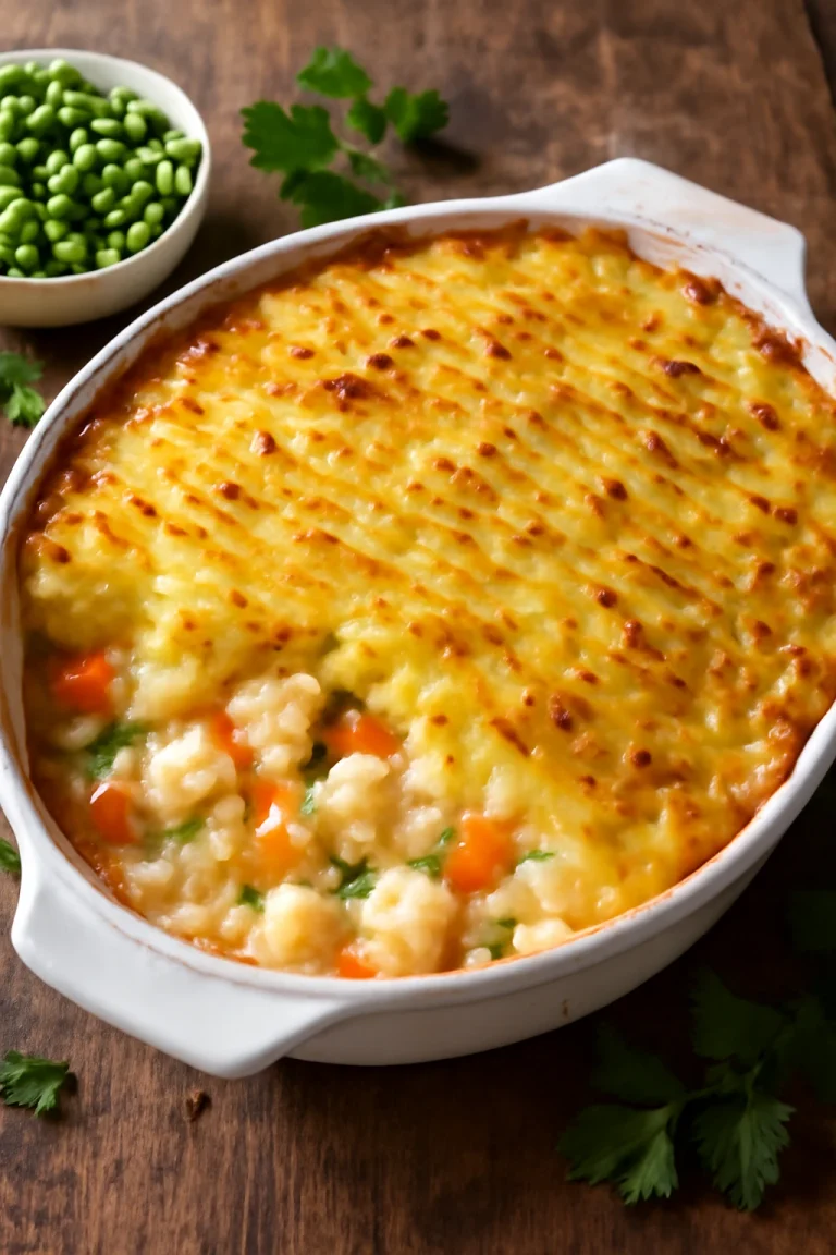 Klasszikus Fish pie halas töltelékkel, burgonyapürével és sárgarépával, aranybarnára sült