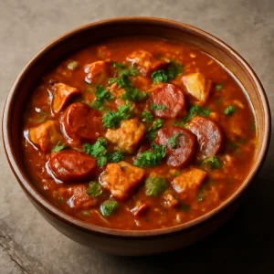 Fűszeres és gazdag gumbo csirke és kolbász keverékével