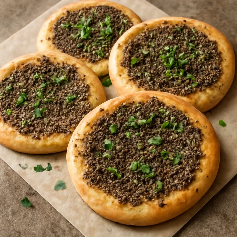 Manakish olívaolajjal és za'atar fűszerkeverékkel, friss petrezselyemmel