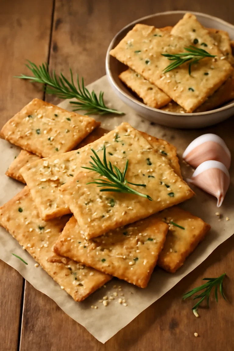 Knäckebröd fokhagymás változatban, friss rozmaringgal és szezámmaggal megszórva