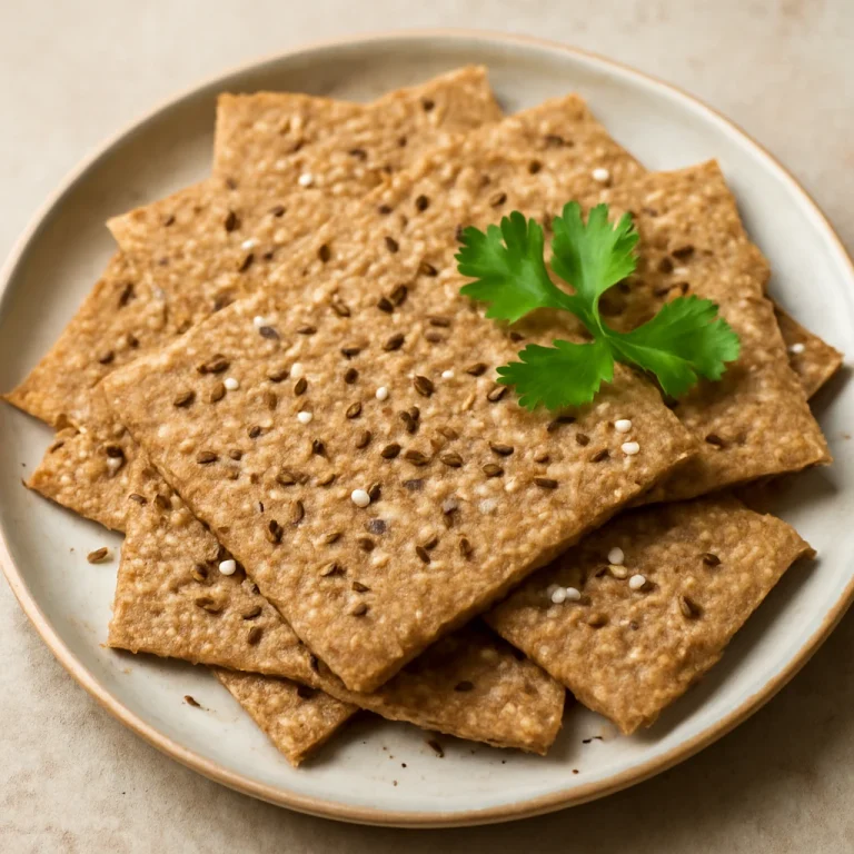 Knäckebröd teljes kiőrlésű búzaliszttel, friss petrezselyemmel díszítve