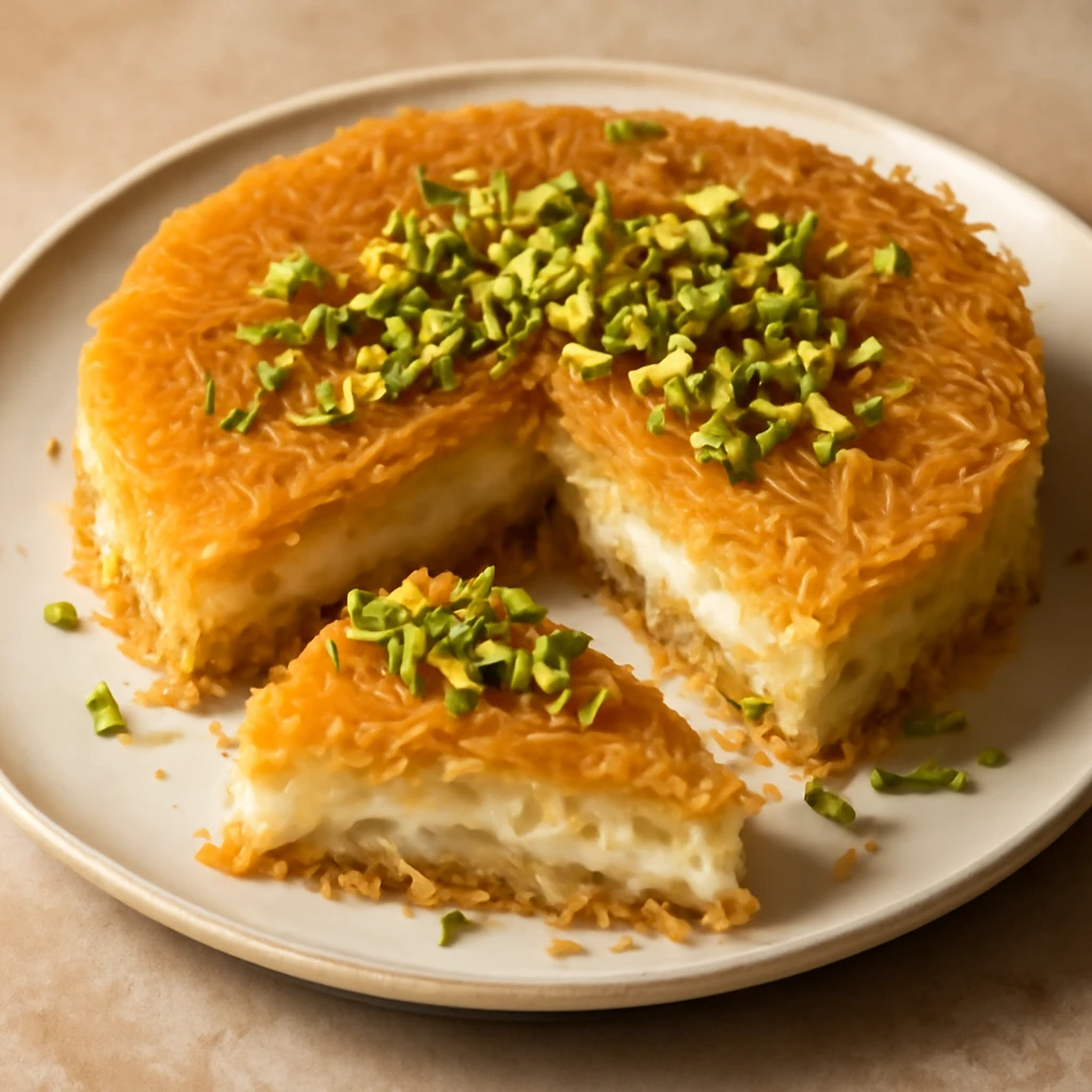 Édes és ropogós knafeh pisztáciával