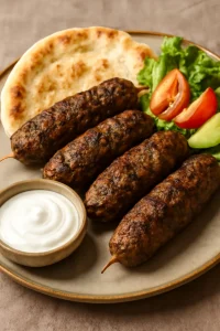 Friss kofta bárányhússal és joghurttal tálalva