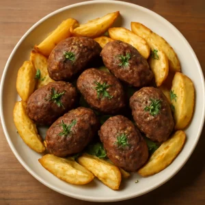 FÅ±szeres marhahÃºs golyÃ³k sÃ¼lt burgonyÃ¡val