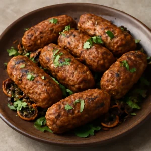 Fűszeres kofta friss korianderrel tálalva