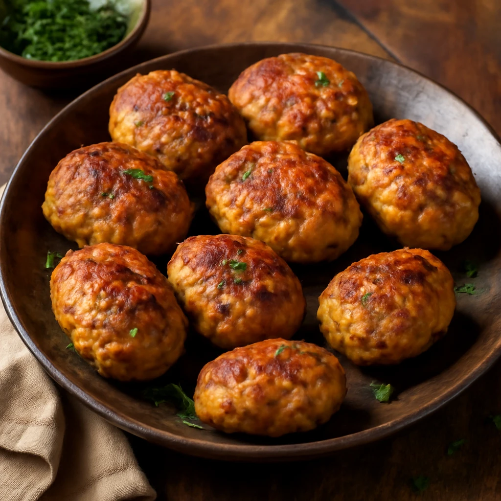 Ínycsiklandó csirkehúsos kofta, egyszerűen tálalva