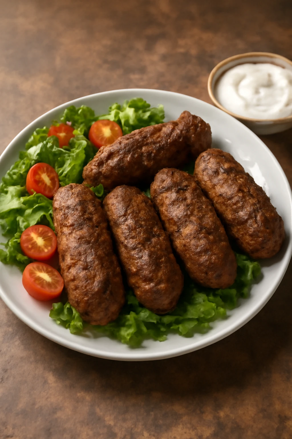 Szaftos fűszeres kofta marhahúsból, pirítva, salátával tálalva