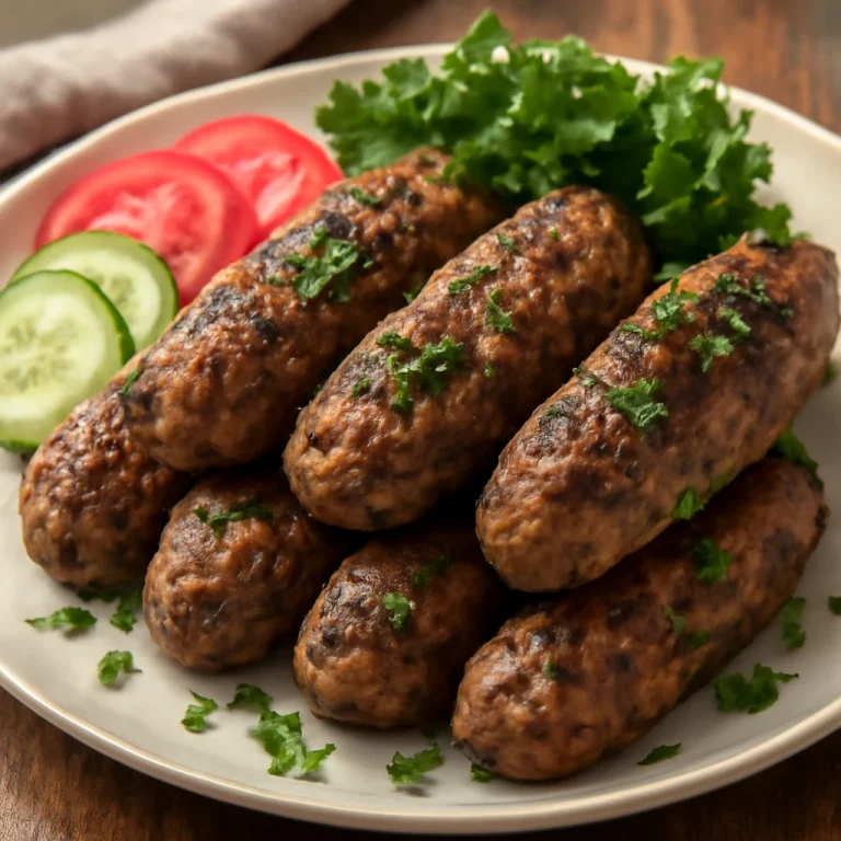 Hagyományos kofta sült marhahússal, friss petrezselyemmel díszítve