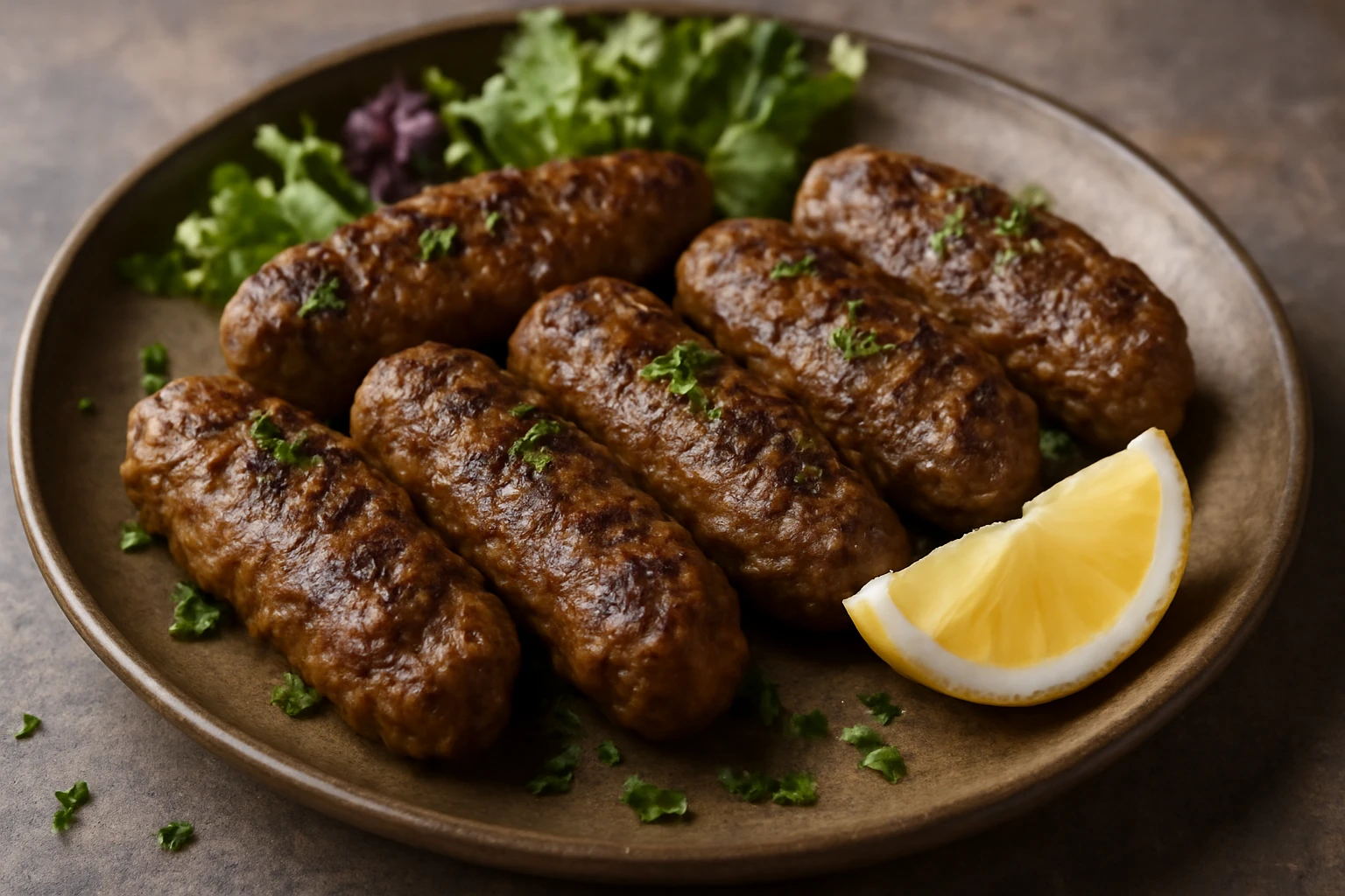 Fűszeres marhahús kofta, ropogós kérgével és friss citrommal