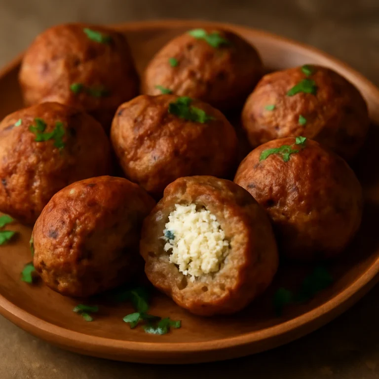 Kofta túróval tálalva, gazdag fűszeres ízekkel és friss petrezselyemmel