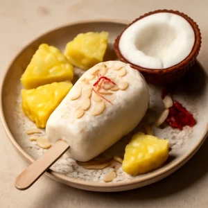 Indiai kókuszos-ananászos kulfi rózsavizes ízesítéssel