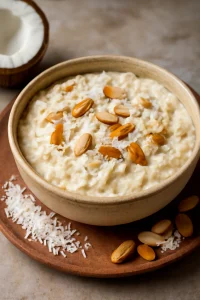 Indiai kókuszos kheer rózsavizes és kardamomos ízesítéssel