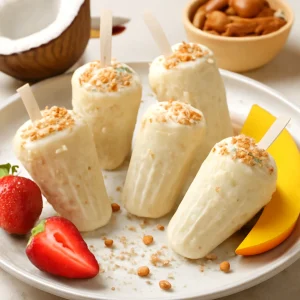 Indiai kókuszos-mandulás kulfi friss gyümölcsökkel