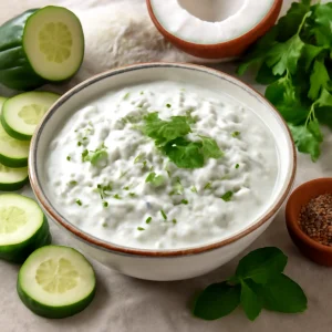 Kókuszos raita, friss joghurtos szósz, tökéletes kiegészítő indiai ételekhez