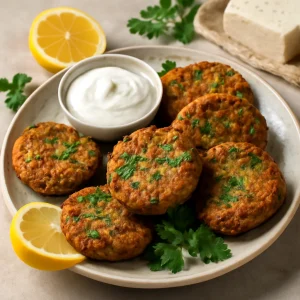 Ropogós kolokithokeftedes feta sajttal és friss hozzávalókkal