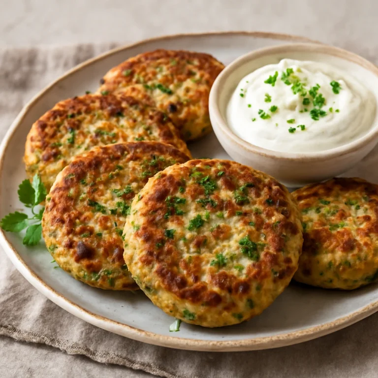 Kolokithokeftedes joghurttal tálalva, zöldséges fasírt friss fűszerekkel