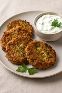 Görög kolokithokeftedes tzatziki szósszal, friss zöldséges fasírt