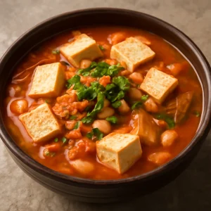 Koreai fehérbabos tofu leves gazdag fűszerekkel