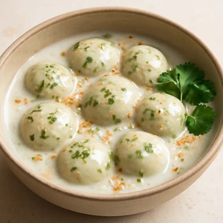 Korianderes Tangyuan frissen tálalva, kókuszreszelékkel és szezámmaggal