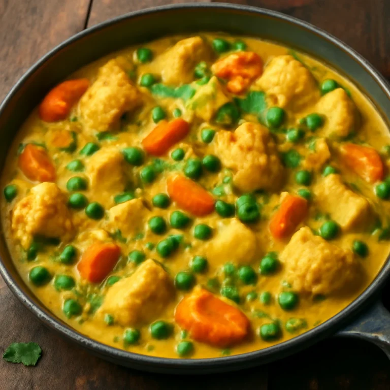 Korma zöldségekkel, gazdag kókusztejjel és friss korianderrel tálalva