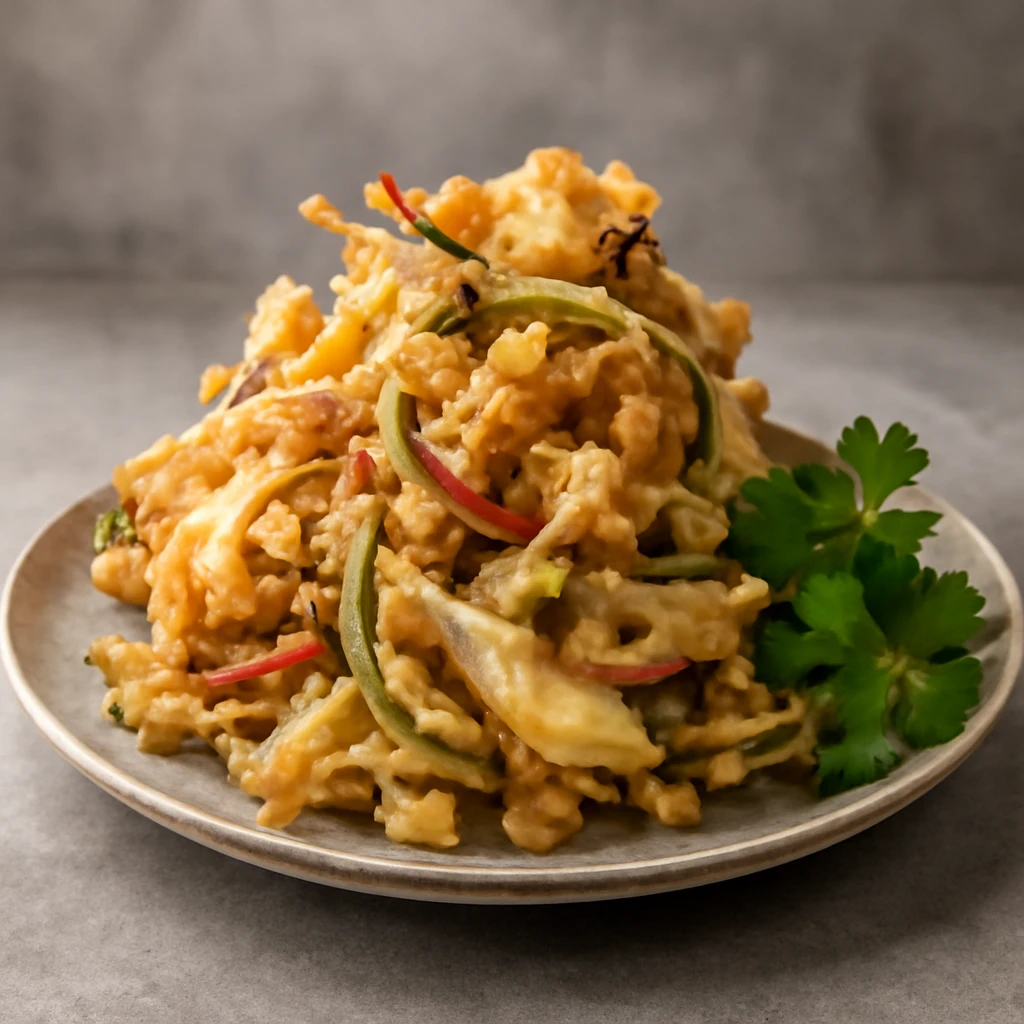 Ropogós körtés kakiage, japán tempura étel