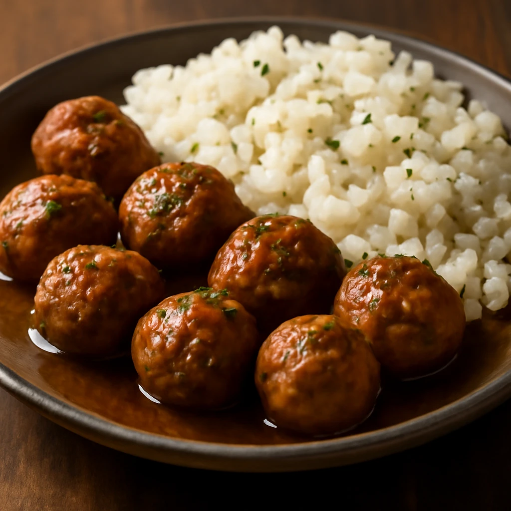 Svéd Köttbullar rizskörettel, friss fűszerekkel