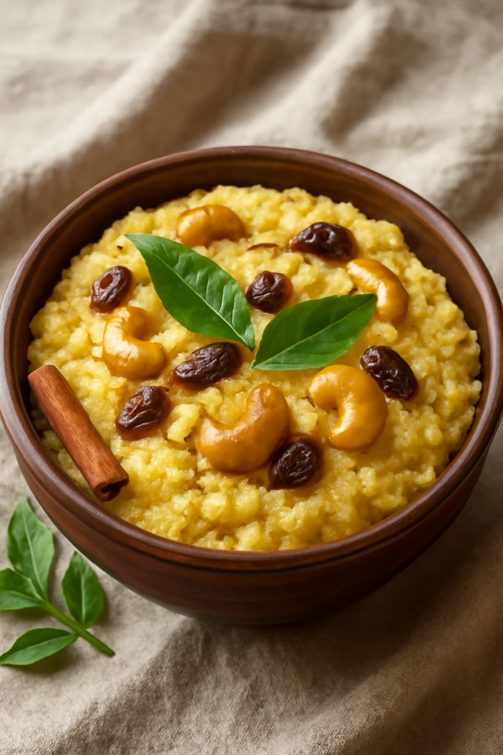 Indiai sakkarai pongal, friss fÅ±szernÃ¶vÃ©nyekkel dÃ­szÃ­tve