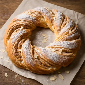 Olasz kringle mandulás töltelékkel, frissen tálalva