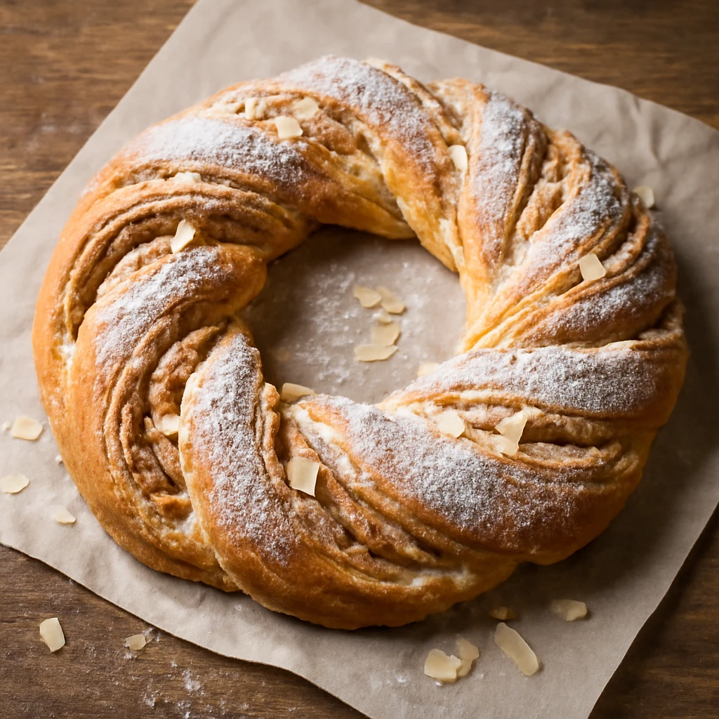 Olasz kringle mandulás töltelékkel, frissen tálalva