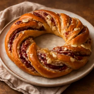 Friss, puha kringle meggyes-mandulás töltelékkel