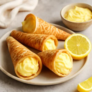 Ropogós krumkake, friss citromkrémmel töltve