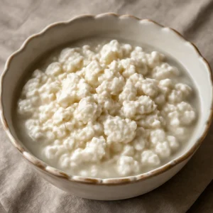 Szárított joghurt, sóval és vízzel áztatva, frissen tálalva