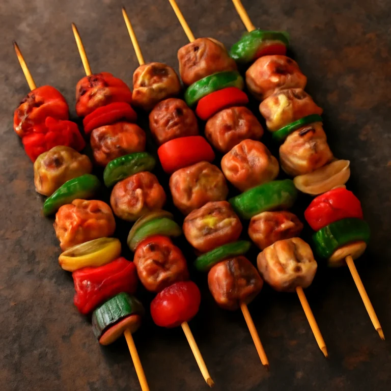 Kushiyaki yakitori vegyes nyárs zöldségekkel és hússal, grillen sütve