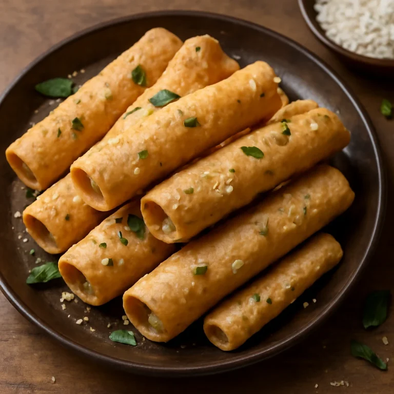 Kuzhalappam, ropogós, házi készítésű dél-indiai snack, kókuszreszelékkel