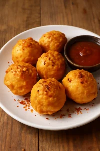 Ropogós Kwek-kwek chilipehellyel tálalva
