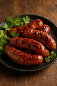 Friss, grillezett Lạp xưởng vietnami kolbász korianderrel díszítve