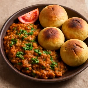 Indiai Litti Chokha padlizsánnal és korianderrel