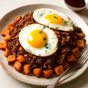 Loco Moco édesburgonyával, gazdag és ínycsiklandó