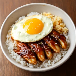 Finom loco moco csirkehússal, tojással és szójaszósszal