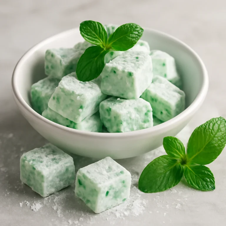Lokum mentával, friss menta levelekkel, porcukorral meghempergetve