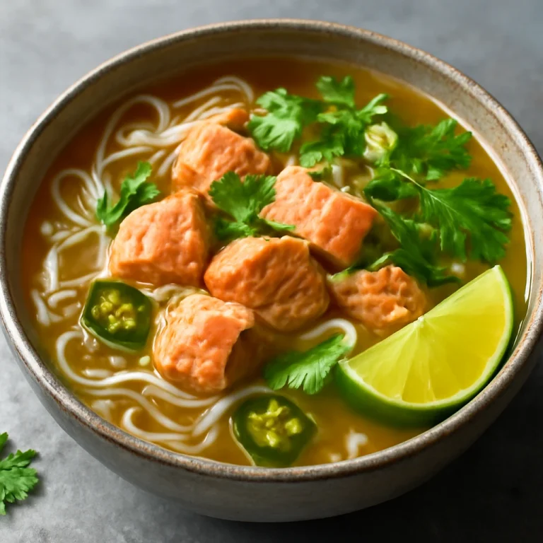 Lomi salmon chili, friss lazac filé és rizstészta egy fűszeres hallevesben